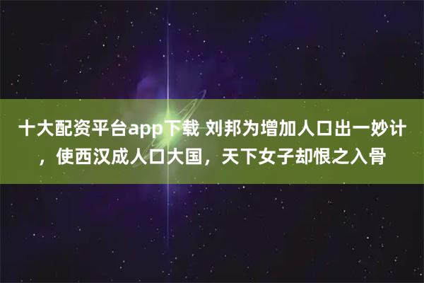 十大配资平台app下载 刘邦为增加人口出一妙计，使西汉成人口大国，天下女子却恨之入骨